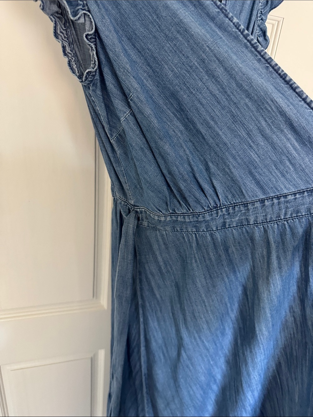 J. Crew Denim Wrap Maxi Dress with Tie Waist - Picture 8 of 10